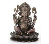Veronese Design Estatua de Ganesha con Acabado de Bronce Sentado en Loto sosteniendo Objetos sagrados
