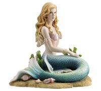 Veronese Design Estatua de Resina Pintada a Mano de Sirena sentada en el Suelo del océano de 6 3/4 Pulgadas
