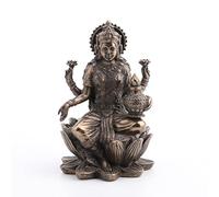 Veronese Design Figura de Resina de Loto con diseño de Dios hindú Lakshmi Sentado en Loto, Acabado de Bronce