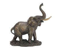 Veronese Design - Figura decorativa de elefante con tronco elevado, acabado en bronce antiguo de polirresina, diseño de elefante de la buena fortuna