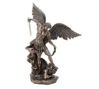 Veronese Design Figura Religiosa de San Miguel de pie sobre el arcángel Demonio, Guerrero, Acabado de Bronce Antiguo, Figura Religiosa