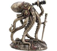 Veronese Diseño 16,9 CM Alta, Steampunk-Oktopus, Weltraumbeobachter, Kaltgegossen, Colores Bronce Resina, Fantasie-Sammlerstücke, Figura de Animal, Weltraum-Alien Heimdekoration