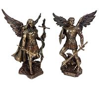 VERONESE Par - Arcángel de San Miguel y Gabriel con Espada y Escudo Comida en Estatua de Demonio, Acabado de Bronce