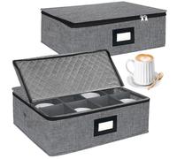 VERONLY 2 soportes para tazas de café con partición, muebles con tapa y asas, caja plegable para 24 tazas de café, tazas apilables (gris oscuro)