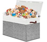 VERONLY Caja de Almacenaje Juguetes, 72L Baul Juguetes Infantil Plegable, Organizador Juguetes Con Tapa y Asa Para Niños, Niñas, Guardería, Sala de Juegos, Ropa, Mantas, Dormitorio (Gris y blanco)