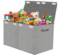 VERONLY Caja de Almacenaje Juguetes, 73L Baul Juguetes Infantil Plegable, Organizador Juguetes Con Tapa y Asa Para Niños, Niñas, Guardería, Sala de Juegos, Ropa, Mantas, Dormitorio (Gris Lino)