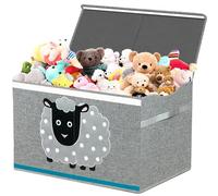 VERONLY Caja de almacenamiento con tapa grande, caja de juguetes con asas, 72 L, plegable, para habitación de los niños, ropa, libros, dormitorio (oveja gris)