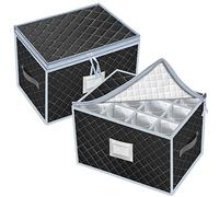 VERONLY Caja de Almacenamiento de Copas de Vino, Conjunto de 2 Piezas Cajas de Almacenamiento de Stemware para 24 Copas, Con Ventana Etiquetada, Ideal Para Cocina, Bodega y Coche (Negro)