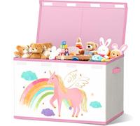 VERONLY Caja de juguetes con tapa, 83 L, plegable, grande, caja de cartón con asas, para niñas, libros de dormitorio (beige y rosa)