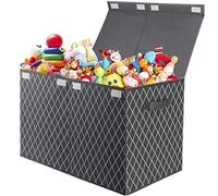 VERONLY Cajas de almacenamiento de juguetes para niños grandes, caja de almacenamiento plegable de tela con tapa y 2 asas para juguetes, libros, mantas, ropa (gris)