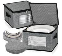 VERONLY China Contenedores de almacenamiento con tapa y asas, caja de almacenamiento de vajilla para platos con 12 separadores de fieltro, capacidad para 24 platos, 30,5 x 30,5 x 20,3 cm, juego de 2