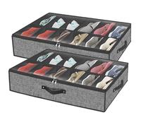 VERONLY Organizador de Zapatos bajo la Cama 2 Unidades - Organizador Zapatos Caja con Tapa Transparente y Cremallera, Almacén 24 Pares (Negro, 74x60x15 cm)