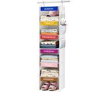 VERONLY Organizador semanal colgante para niños, de tela, con 2 bolsillos, 6 estantes, con etiquetas de colores, dispensador de ropa semanal con lunes a viernes (blanco)