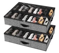 VERONLY Organizador Zapatos 2 Pcs,Almacenaje Zapatos con Tapa Transparente Cremallera Debajo Cama Caja Zapatos apra 32 Pares(Negro,95x60x15cm/37.4x23.6x6.1inch)