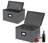 VERONLY Paquete de 2 cajas de almacenamiento para copas - Contenedores de almacenamiento de China con carcasa dura para gafas, almacenamiento apilable de cristalería con etiqueta, asas para