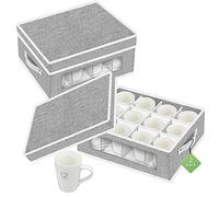 VERONLY Paquete de 2 cajas de almacenamiento para tazas y tazas de café con divisores, contenedores de almacenamiento de China con carcasa dura con 24 compartimentos para tazas que se mueven y