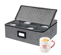 VERONLY Soporte para tazas de café con partición, para muebles de bar de café, con tapa y asas, caja plegable para 12 tazas de café, apilable (gris oscuro)