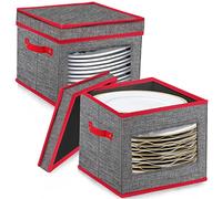 VERONLY Vajilla de Navidad para platos - Contenedores de almacenamiento de porcelana de Navidad con carcasa dura y apilables, capacidad para 24 platos, incluye 24 separadores de fieltro para