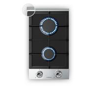 Klarstein Verosteel Placa de Gas 2 Quemadores - 4200W, 30cm, Cristal & Acero Inoxidable, Encendido Eléctrico, GLP/Gas Natural, Protección Antillama, Encimera Cocina