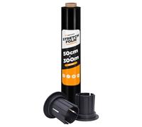 Verpacking - Film estirable 23 my negro 500mm x 300m 6 rollos + 2 fundas deslizantes film opaco resistente al desgarro para mudanzas, film de embalaje, film para palets, film de embalaje