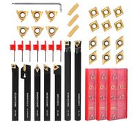 VerRich Kit de 28 herramientas de torneado de torno indexables, vástago de 1/2 pulgada y 12 mm, soporte de herramientas de torneado de metal con 21 insertos de carburo para taladrar, ranurar, tornear