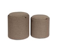 Versa Bangalore Taburete Puff Redondo Reposapiés para el salón o el Dormitorio, Set de 2, con Espacio de almacenaje, Medidas (Al x L x An) 44 x 39 x 39 cm, Algodón y Madera, Color Marrón