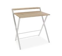 Versa Blake Mesa Escritorio para el Ordenador, Mesa para la Habitación o Estudio. Mesa Gaming, Plegable, Medidas (Al x L x An) 83 x 50 x 81,3 cm, Madera y Metal, Color Marrón y Blanco