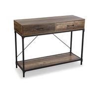 Versa Bremen Mueble Recibidor Estrecho para Entrada o Pasillo, Mesa Consola, con 2 cajones, Medidas (Al x L x An) 76 x 100 x 35 cm, Metal y Madera, Color Marrón