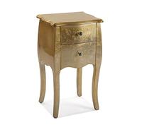 Versa Cagliari Mesilla de Noche Mesa pequeña o Auxiliar para el Dormitorio o Salón, con 2 cajones, Medidas (Al x L x An) 71 x 35 x 40 cm, Madera, Color Dorado