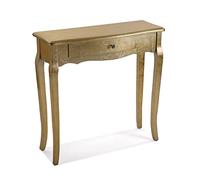 Versa Cagliari Mueble Recibidor Estrecho para Entrada o Pasillo, Mesa Consola, con 1 cajón, Medidas (Al x L x An) 80 x 30 x 80 cm, Madera, Color Dorado