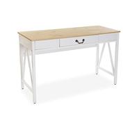 Versa Christoph Mesa Escritorio para el Ordenador, Mesa para la Habitación o Estudio. Mesa Gaming, con Cajón, Medidas (Al x L x An) 76 x 45 x 120 cm, Madera y Metal, Color Marrón y Blanco