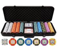 Versa Games, Fichas de póquer de Arcilla de 13,5 Gramos, para Casino, con denominación de números y Corona, Estuche Mejorado, 500 Unidades