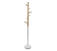 Versa Holstebro Perchero de Pie de Estilo Minimalista, con 6 Ganchos o Colgadores para Ropa o Bolsos para el Recibidor, Medidas (Al x L x An) 180 x 28 x 28 cm, Metal y Madera, Color Blanco