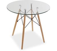 Versa Priya Mesa de Comedor para Cocina, Terraza, Jardín o Comedor, Medidas (Al x L x An) 73 x 80 x 80 cm, Cristal y Madera, Color Marrón y Transparente