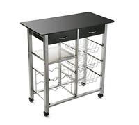 Versa Leicester Carro de Cocina con Ruedas, cajones y botellero, Verdulero con despensa y organizadores, Almacenaje de Cocina, Medidas (Al x L x An) 82 x 40 x 76 cm, Madera y Metal, Color Negro