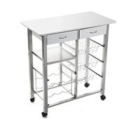Versa Leicester Carro de Cocina con Ruedas, cajones y botellero, Verdulero con despensa y organizadores, Almacenaje de Cocina, Medidas (Al x L x An) 82 x 40 x 76 cm, Madera y Metal, Color Blanco