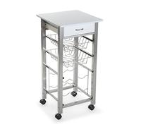 Versa Leicester Carro de Cocina con Ruedas, cajones y botellero, Verdulero con despensa y organizadores, Almacenaje de Cocina, Medidas (Al x L x An) 82 x 40 x 40 cm, Madera y Metal, Color Blanco