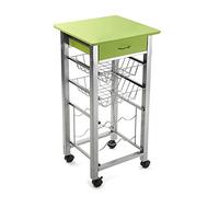 Versa Leicester Carro de Cocina con Ruedas, cajones y botellero, Verdulero con despensa y organizadores, Almacenaje de Cocina, Medidas (Al x L x An) 82 x 40 x 40 cm, Madera y Metal, Color Verde