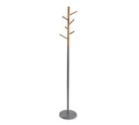 Versa Malmö Perchero de Pie de Estilo Minimalista, con 6 Ganchos o Colgadores para Ropa o Bolsos para el Recibidor, Medidas (Al x L x An) 171 x 28 x 28 cm, Metal y Madera, Color Gris