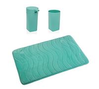 VERSA Myra Set de Accesorios de Baño con Dispensador, Vaso de Cepillos y Alfombrilla Antideslizante, Moderno, Medidas (Al x L x An) 1 x 45 x 75 cm, Polipropileno y Algodón, Color Verde