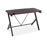 Versa Pablo Mesa Gaming para el Ordenador, Mesa para la Habitación o Estudio, Soporte Cascos y Bebida, Medidas (Al x L x An) 76 x 60 x 120 cm, Madera y Metal, Color Negro y Rojo