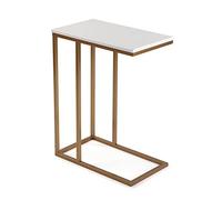 Versa Padua Mesa Auxiliar para el Salón, la Habitación o la Cocina. Moderna Mesilla Baja, Medidas (Al x L x An) 61 x 26 x 46 cm, Madera y Metal, Color Dorado y Blanco