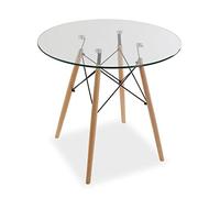 Versa Priya Mesa de Comedor para Cocina, Terraza, Jardín o Comedor, Medidas (Al x L x An) 73 x 80 x 80 cm, Cristal y Madera, Color Marrón y Transparente