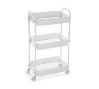 Versa Rogsta Mueble para el Baño Auxiliar, Carro o Carrito de Almacenaje, con 3 estantes y Ruedas, Medidas (Al x L x An) 76 x 30 x 46 cm, Metal, Color Blanco