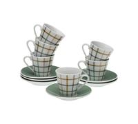 Versa Set de 6 tazas de café con plato Peter, Medidas (Al x L x An) 6 x 5,8 x 5,8 cm, Color Verde Oscuro