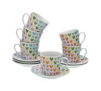 Versa Set de 6 tazas de té con plato Colour Hearts, Medidas (Al x L x An) 10,5 x 8 x 6 cm, Color Multicolor