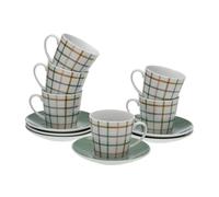 Versa Set de 6 tazas de té con plato Peter, Medidas (Al x L x An) 10,5 x 8 x 6 cm, Color Verde Oscuro