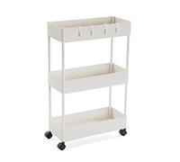Versa Skuvoy Mueble para el Baño Auxiliar, Carro o Carrito de Almacenaje, con 3 estantes y Ruedas, Medidas (Al x L x An) 63,5 x 18 x 40 cm, Plástico, Color Blanco