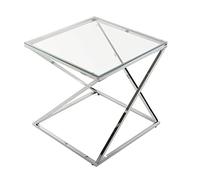 Versa Trento Mesa Auxiliar para el Salón, la Habitación o la Cocina. Moderna Mesilla Baja, Medidas (Al x L x An) 51 x 51 x 51 cm, Cristal y Metal, Color Plateado