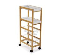 Versa Zenica Carro de Cocina con Ruedas, cajones y botellero, Verdulero con despensa y organizadores, con Ruedas y 4 estantes, Medidas (Al x L x An) 83 x 22 x 40 cm, Madera, Color Marrón y Blanco